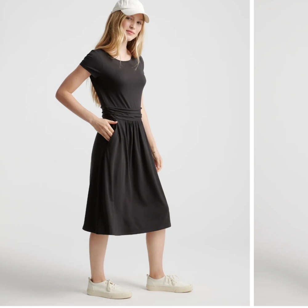 Quince Tensel Jersey Ruched Dress in Black or Navy Last Navy XS - Picture 3 of 9